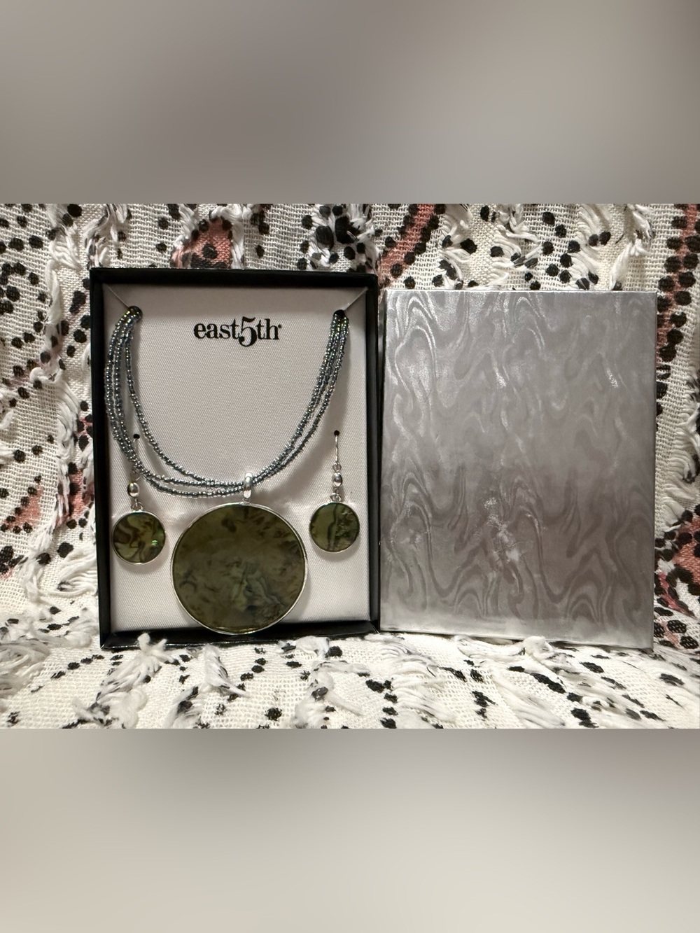 East 5th Olive Green Statement Pendant Necklace and Earring Set